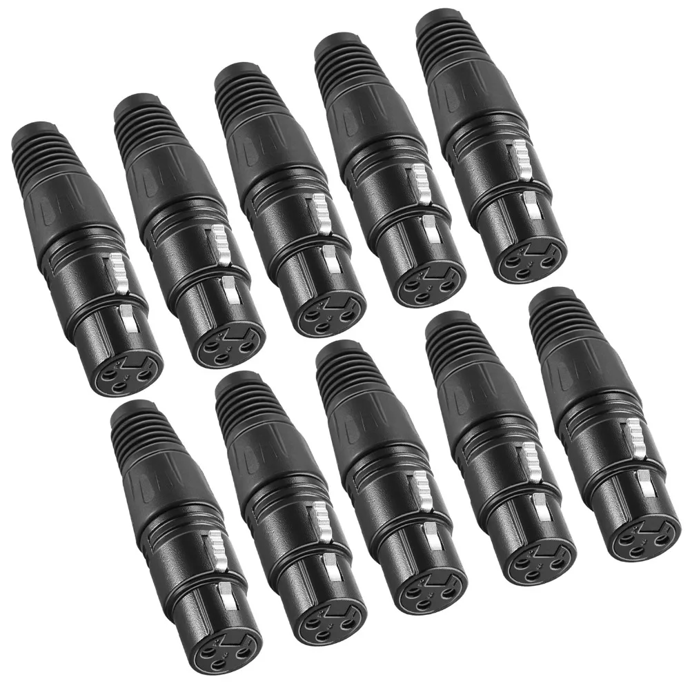 20-Piece 3-Pin XLR Mic Snake Plug Connector ,10 Male And 10 Female Cable Connect