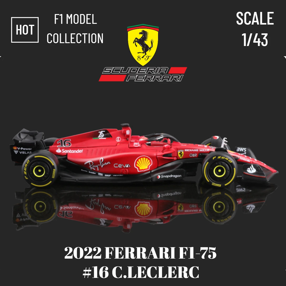 Miniature Burago FERRARI F1 F1-75 TEAM SCUDERIA FERRARI 16 CHARLES