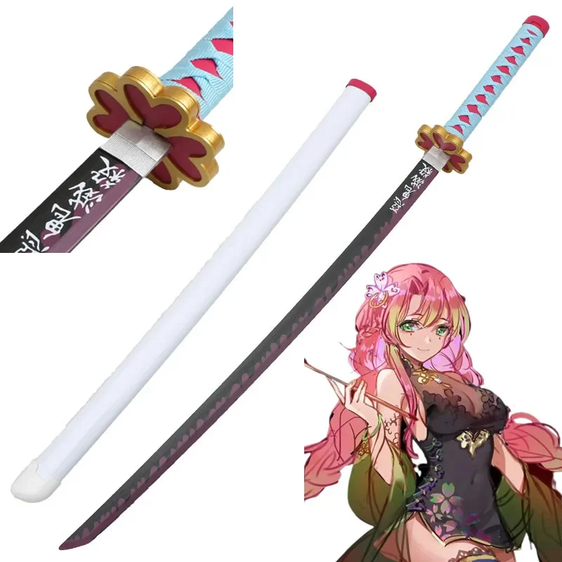 Cosplay Anime Sword Weapon Kanroji Mitsuri Agatsuma Zenitsu Sword 1:1 Wood Prop 104cm Katana