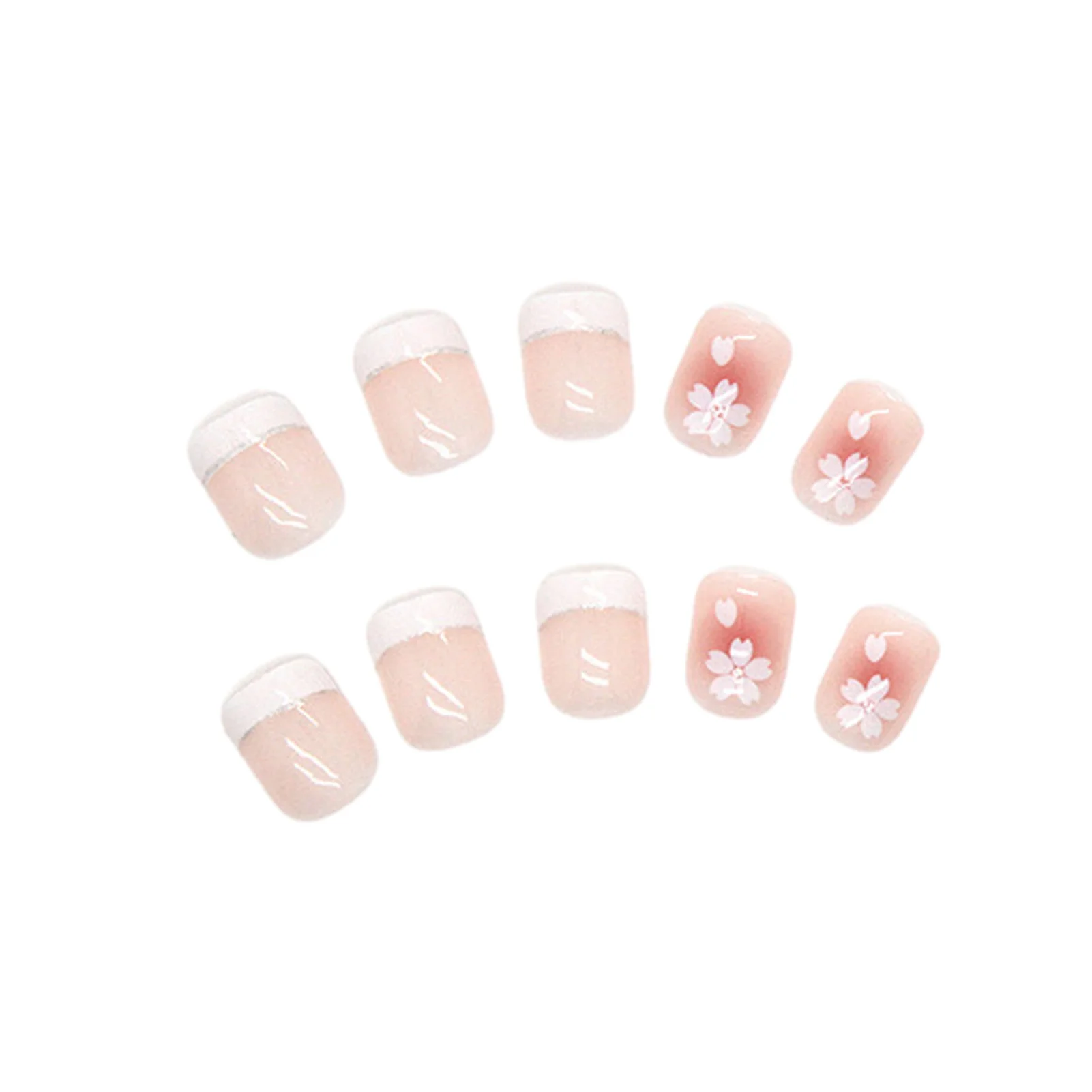 24 stücke erröten rosa drücken auf Nägel weiß Französisch Stil kurze quadratische falsche Nagels pitzen Kamelie Blume Design süße coole gefälschte Nagels pitzen – Detail 8