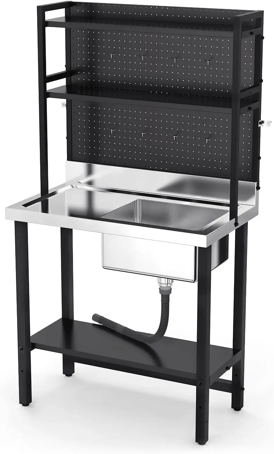 NEW.Commercial Sink with Drainboard and Adjustable Shelves Pegboard for Hanging Tools 4