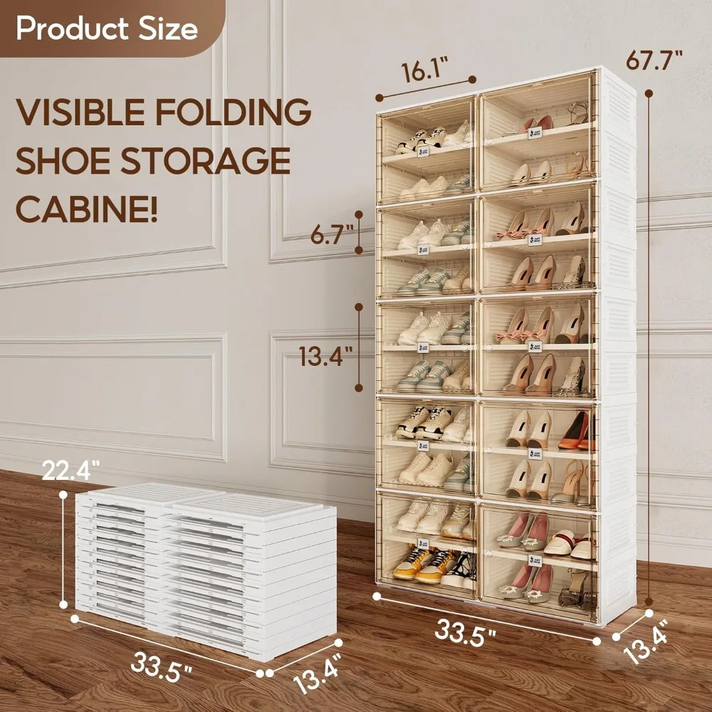 Portable Shoe Rack Organizer for Closet Entryway, Stackable Sneaker Storage Shoe Cabinet with Magnetic Clear Door 3