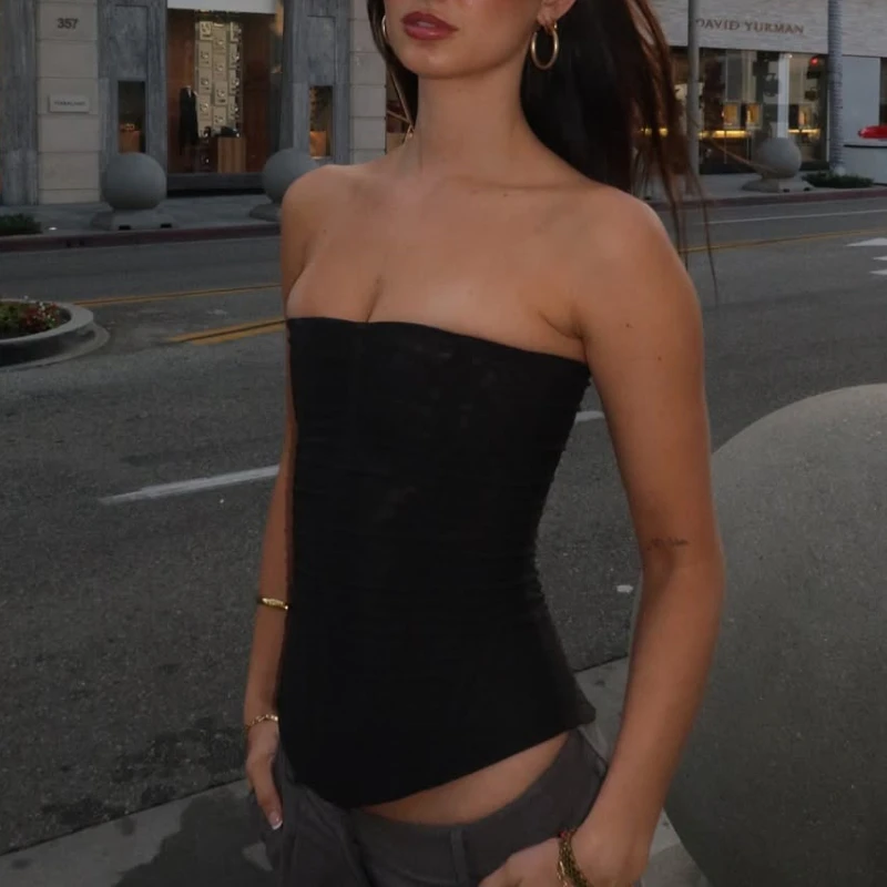 Haut Corset taille haute en arête de poisson pour femmes, moulant, sans manches, gilet en maille, t-shirt Y2K, couleur unie, débardeur Sexy, été