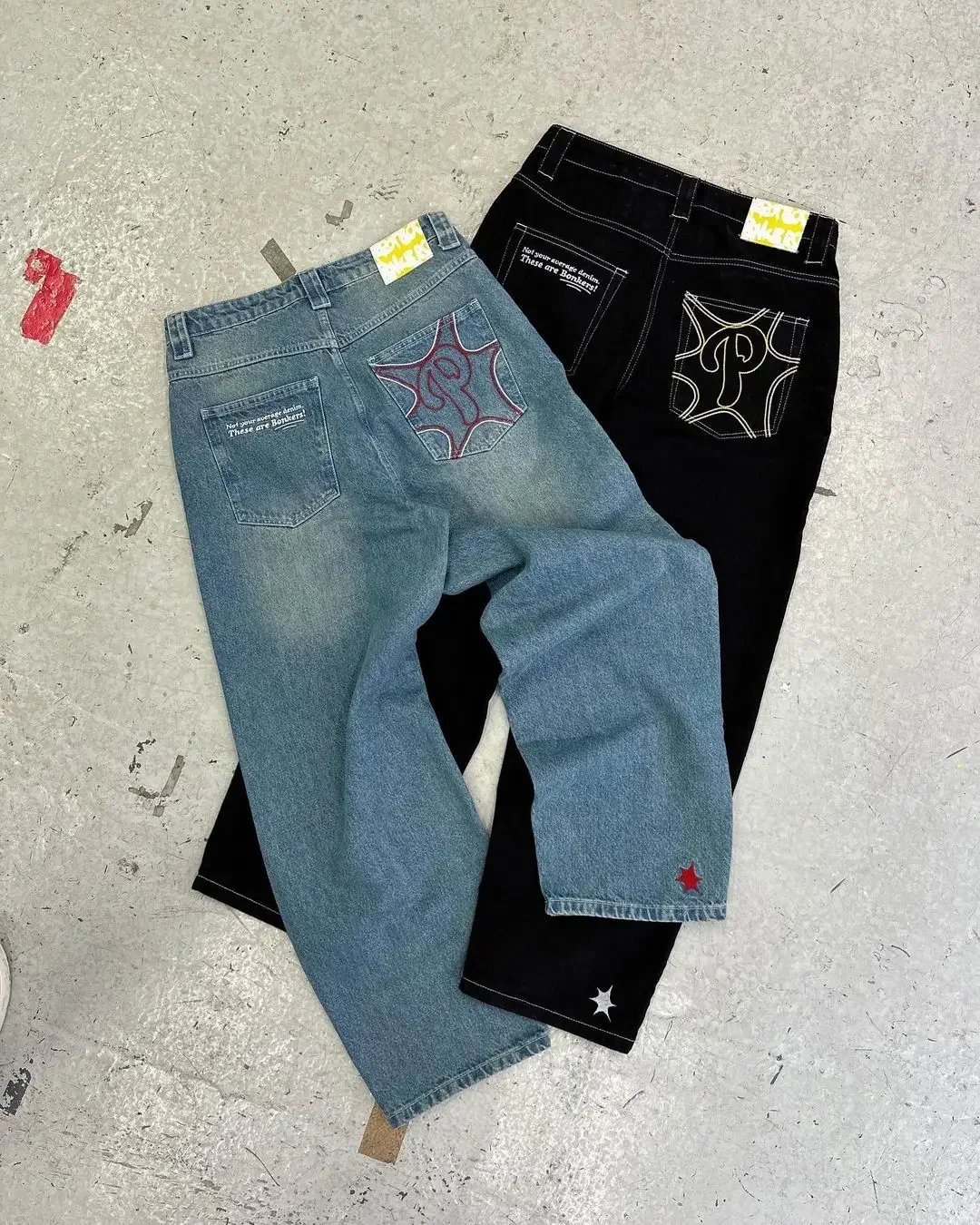 Y2K men\'s letter printed jeans fashion hip-hop trend straight casual pants loose lovers street American retro pants ins hot