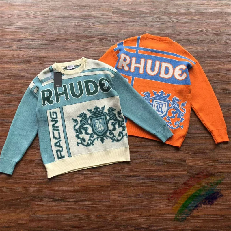 

Orange Jacquard Rhude Logo Sweater Men Women Casual O-Neck Sweatshirts