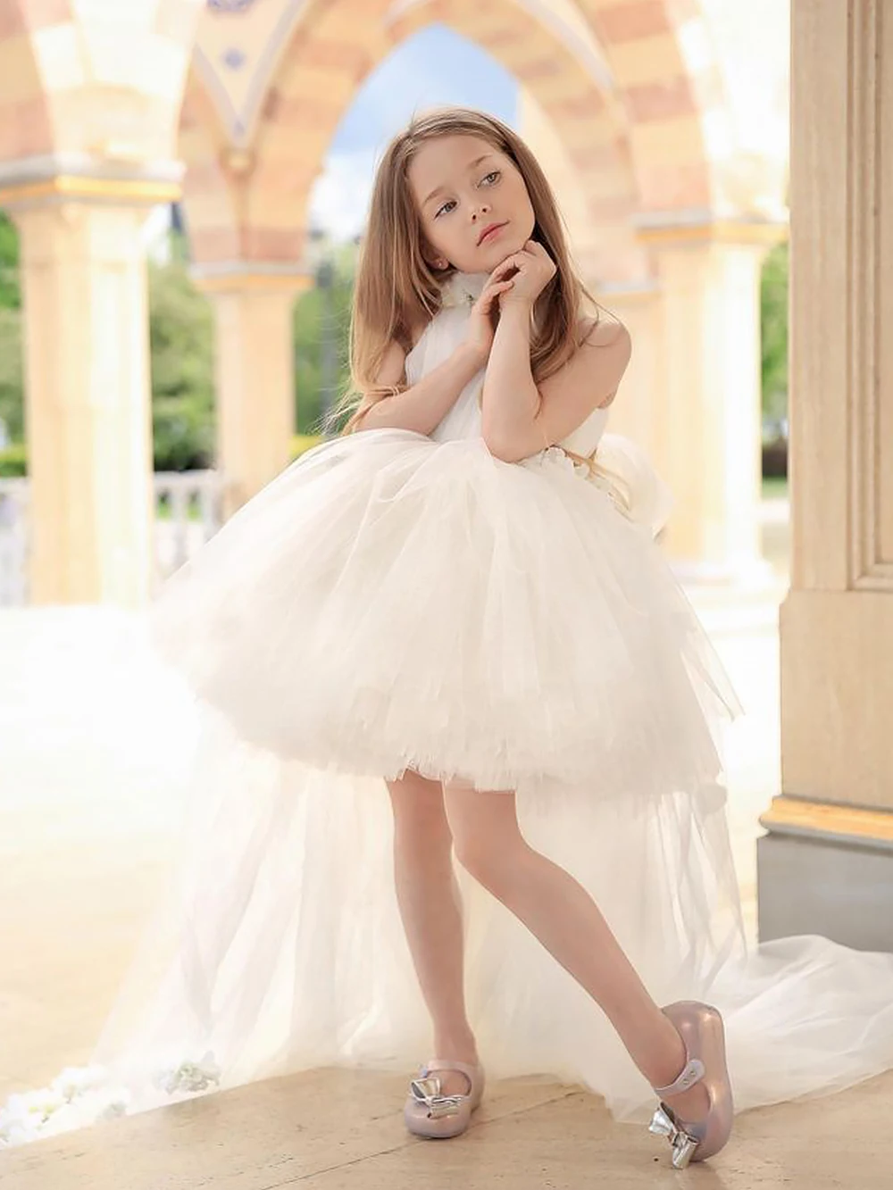 

Ivory Tulle Flower Girl Dresses For Wedding Princess Puffy Applique Kids Birthday Party Ball Gowns First Communion Dress