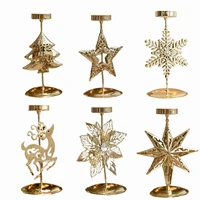 Christmas Golden Wrought Iron Candlestick Star Elk Christmas Tree Candle Holder Merry Christmas New Year Table Decoration 4