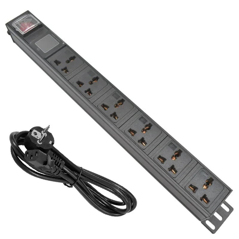 

PDU Power Strip Network Cabinet Rack Universal 3 PIN Adapter output 6 Way socket and 13A 3500W Aluminum alloy shell