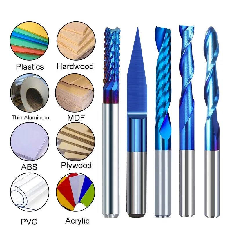 10 Frese CNC In Metalloduro Con Gambo 1/8" (3,175 Mm), Diametri Da 1,5 A 3,175 Mm, Rivestite In Titanio - Per Incisione E Fresatura Su PCB, Plastica, Rame, Acciaio