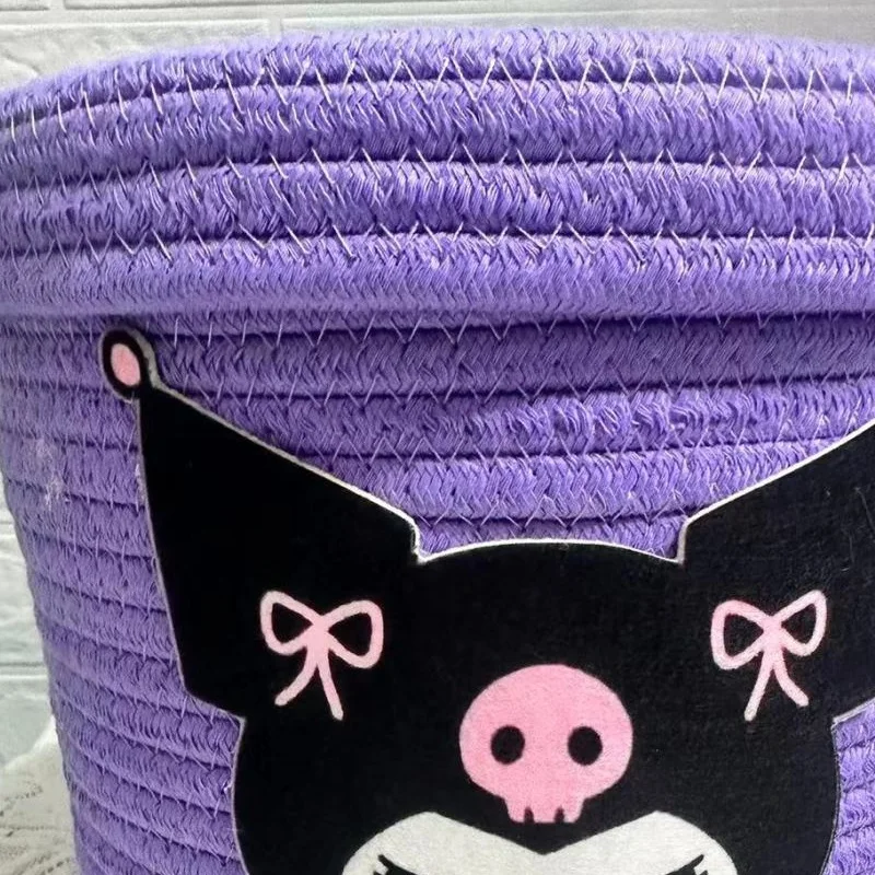 Sanrio Purple Kuromi Super Cute Cartoon Girl Storage Basket Princess Style Debris Storage Basket with Lid Fabric Storage Barrel 4