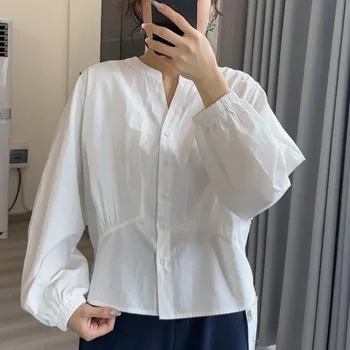 Abbigliamento da donna coreano casual autunno nuova moda camicia girocollo allentato top dimagrante camicette
