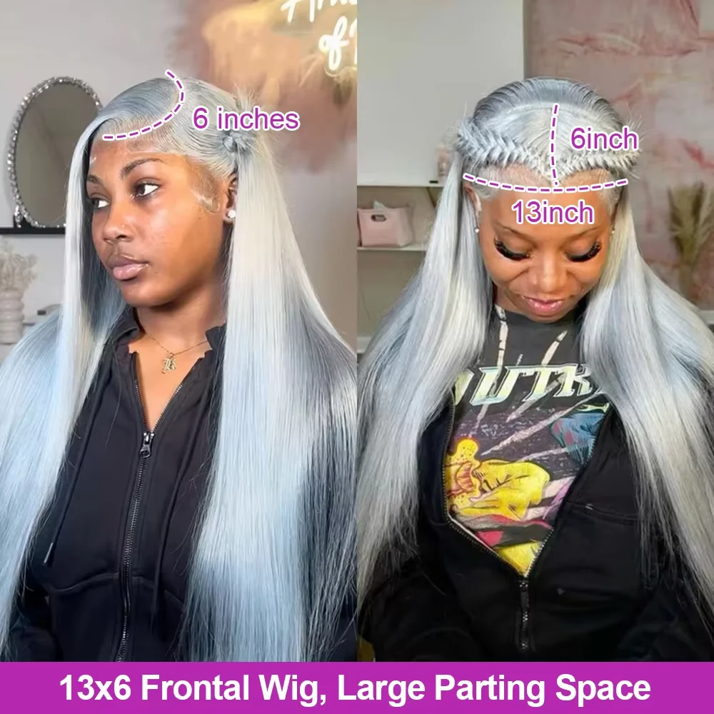 13x6 Straight Grey Lace Front Wig Human Hair Pre Plucked Remy Brazilian Silver Gray Lace Frontal Wig Body Wave Human Hair Wigs
