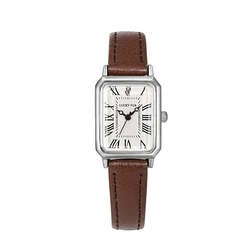 Luxury Women's Quartz Wristwatch with Roman Dial and Leather Strap (Brown)