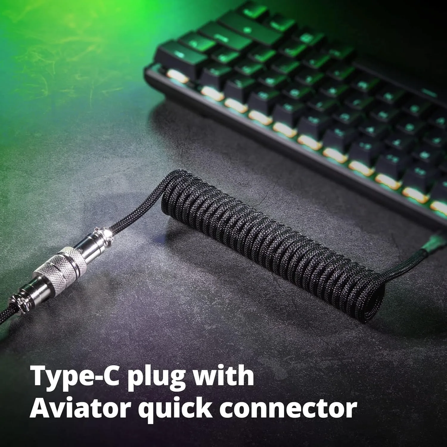 Enhanced Coiled USB-C Cable with Detachable Aviator Connector - 1.5M Double-Sleeved Braided USB-A to USB-C Cord