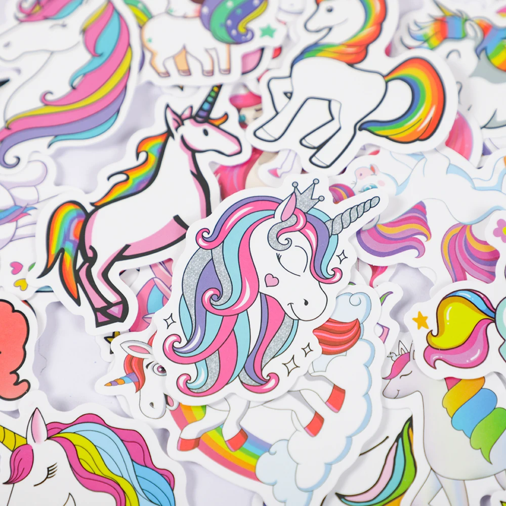 Cartoon Unicorn Theme Party Favors 50Pcs Rainbow Unicorn Stickers Toy For Kis Birthday Party Baby Shower Gifts Goodie Bag