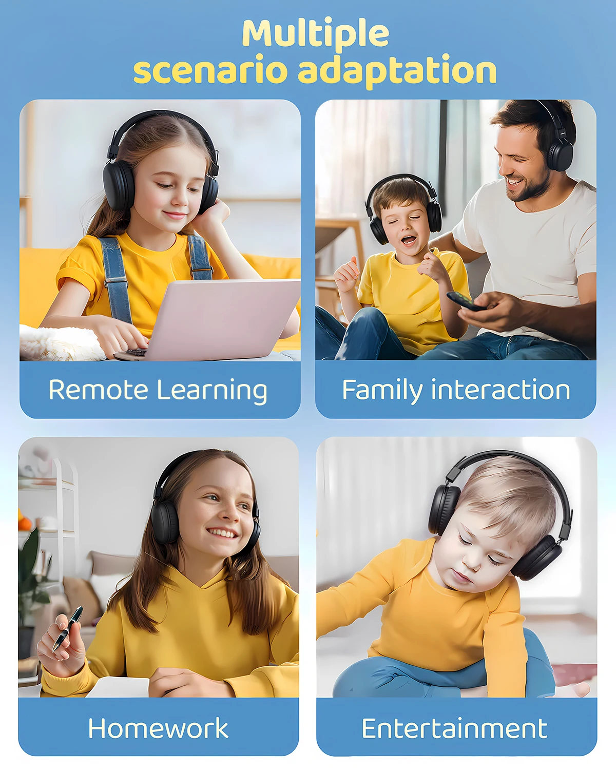 Awatrue Kids Safe-Volume Wireless Bluetooth Headphones with Mic and USB-C Charging