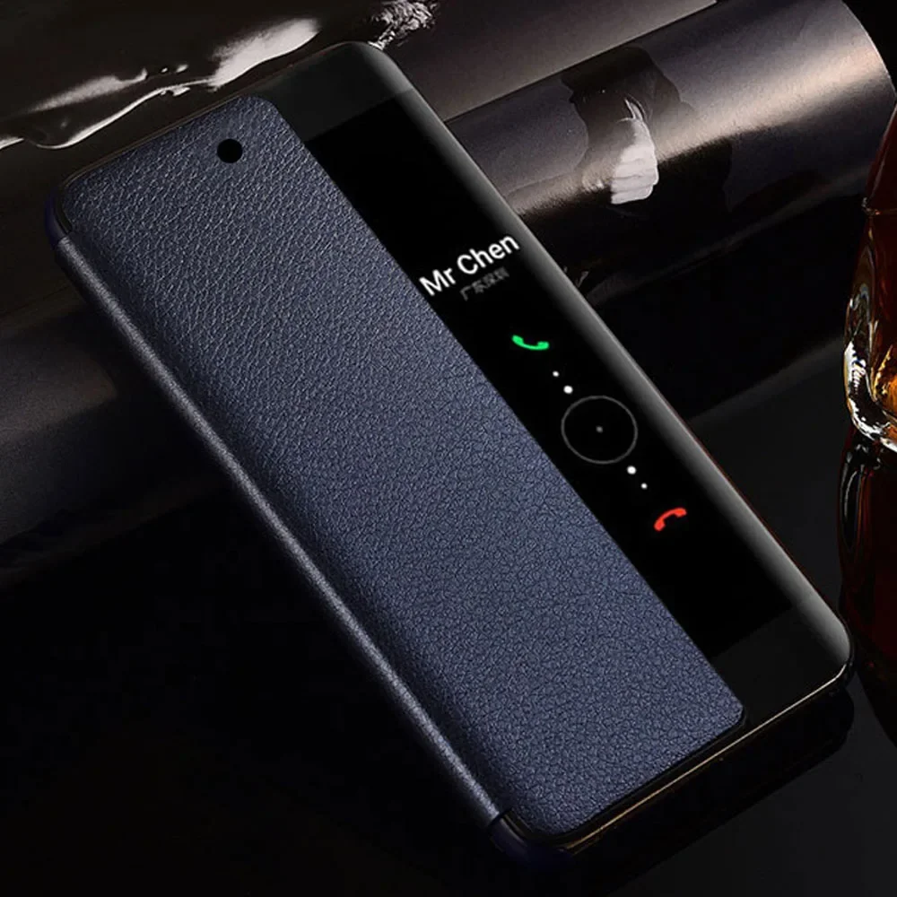 화웨이 P30 라이트 P30Pro P40 Pro P50, P20 Pro을 위한 스마트 뷰 플립 커버 자동 수면 깨우기 휴대폰 케이스 Fundas Capa