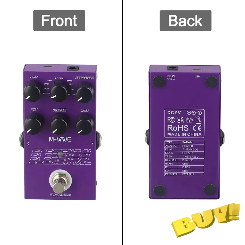 M-VAVE Elemental Digital Delay Guitar Pedal 9 Vintage Amp Effects 3-Band EQ True Bypass TAP/HOLD Professional Mode