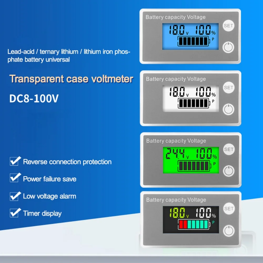 LCD Digital Voltage Meter with Battery Capacity Indicator, DC 8-100V