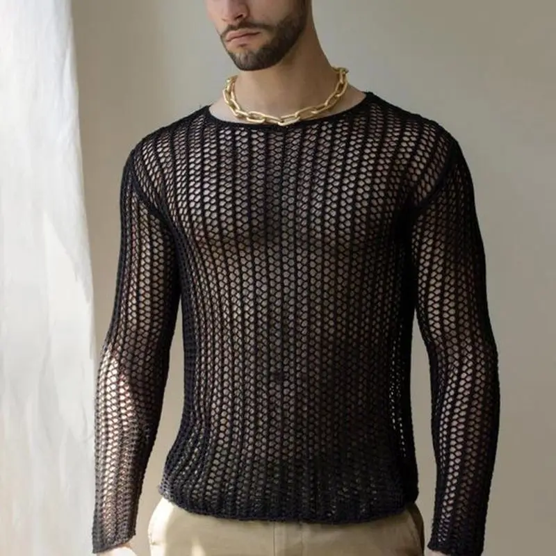 Gothic Men's Long Sleeve Fishnet Shirt  Long Sleeve Men's T-shirts - Mens  Long - Aliexpress