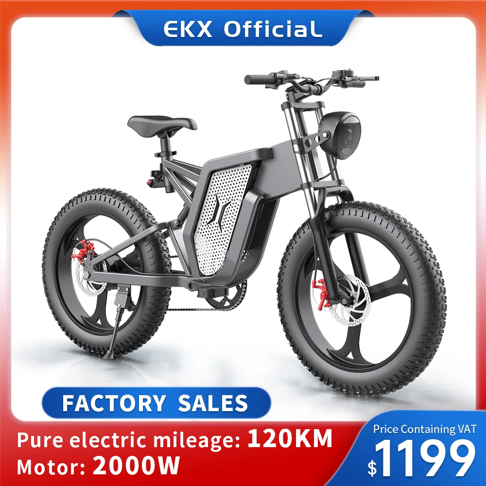 EKX X20 성인용 산악 전기 자전거, 리튬 배터리, 20 인치 산악 전기, 남성용 모페드 로드 바이크, 2000W, 48V, 35AH