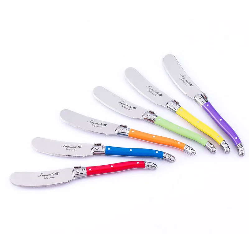 1/4/6pcs 6.25inch Laguiole Butter Knife Rainbow Plastic Handle Colorful Cheese Spreader Cutter Stainless Steel Dinnerware Set