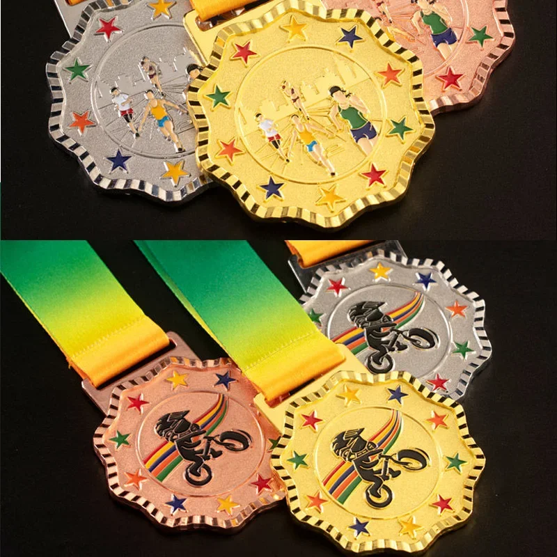 Customized Marathon Competition Medal, Various Sports Awards, Metal, Gold, Silver, Bronze Listing, Children's Honor Medals, 2Pcs