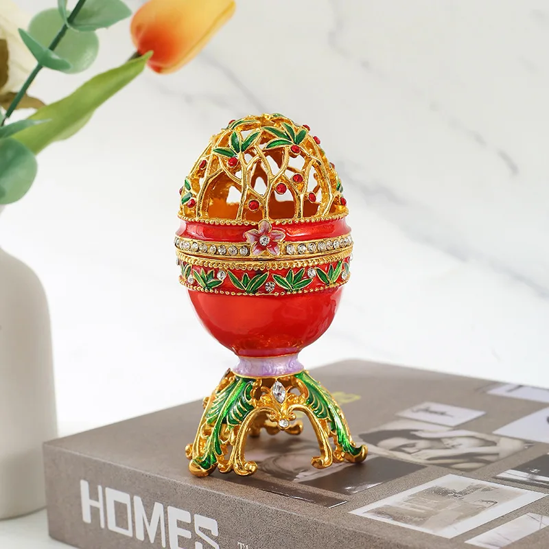 Exquisite Easter egg jewelry box, creative home decoration box ornaments enamel painted diamond metal arts and crafts gifts 4