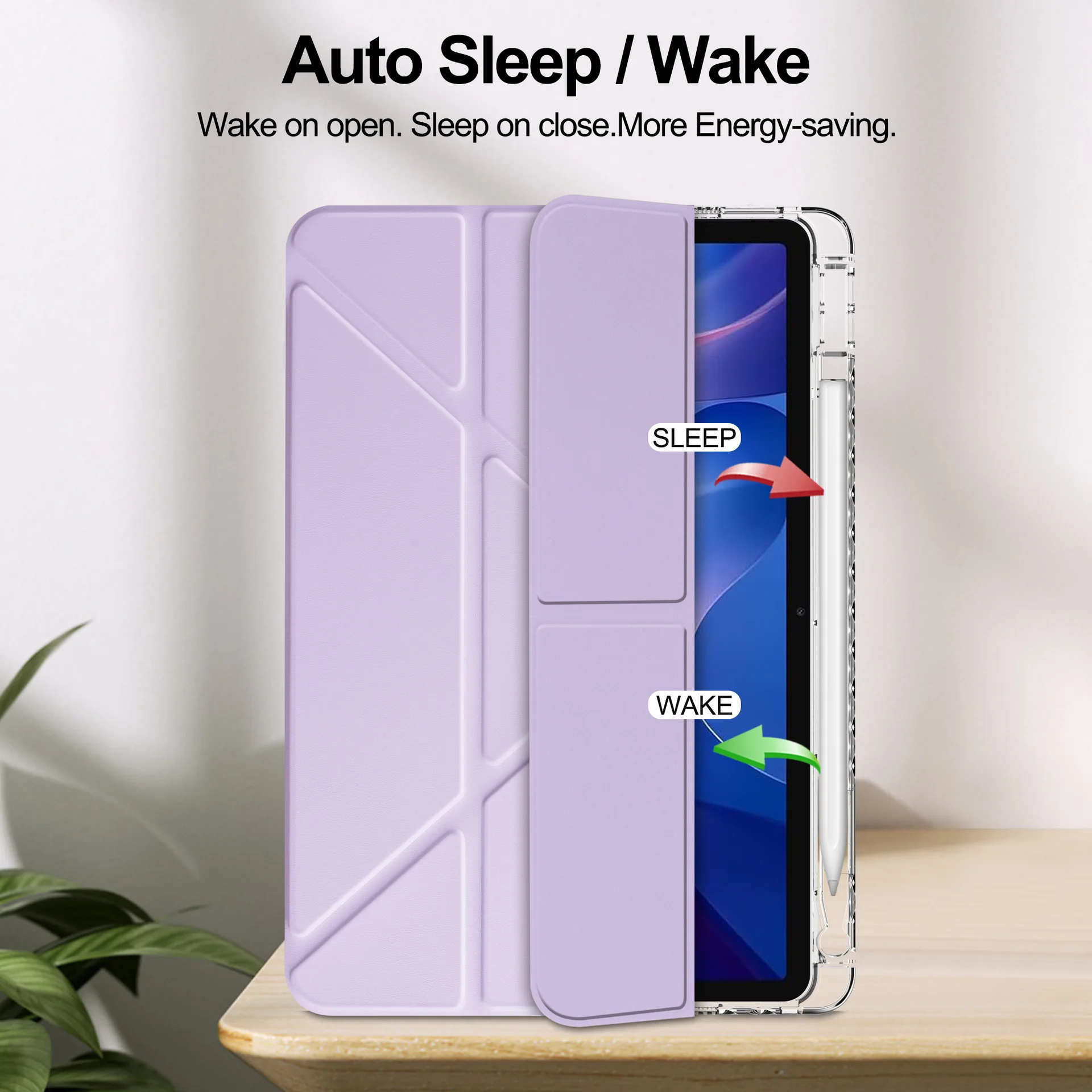Slim Clear Hard Back Case with Multi-Angle Stand and Pencil Slot - Shockproof Protection
