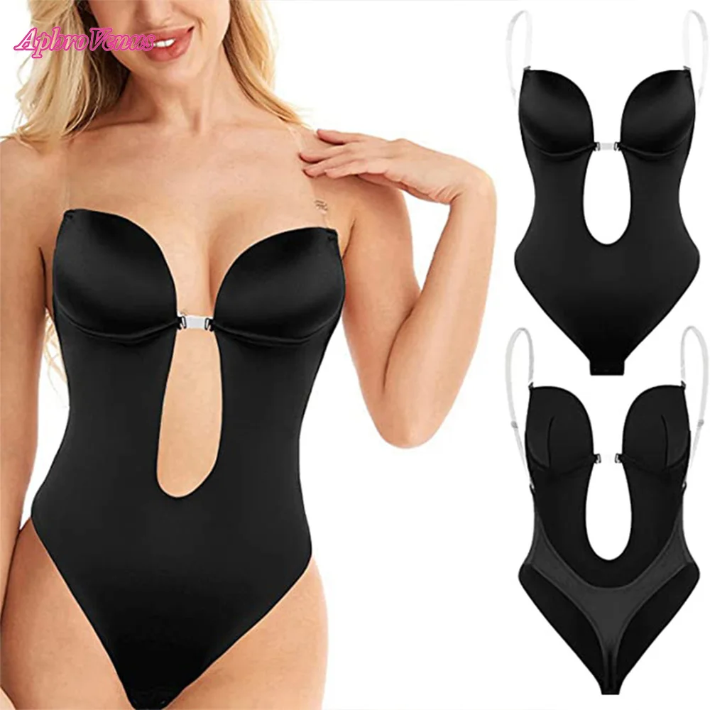 

Invisible Shaper Bra Sexy V-neck Solid Slim Fit Women's Tight Backless Jumpsuit Summer Bodysuits Waist Trainer Clear Strap fajas