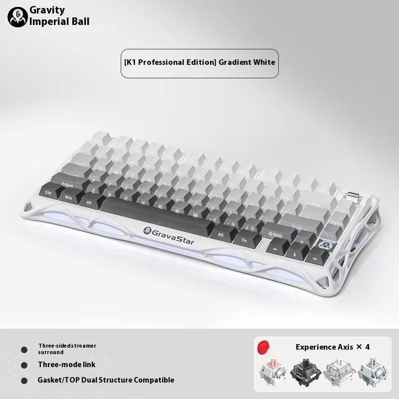 GravaStar Mercury K1 %75 Kablosuz Mekanik Oyun Klavyesi Alüminyum Alaşımlı Dış İskelet Tasarımı RGB Arkadan Aydınlatmalı Hot-Swap Soket