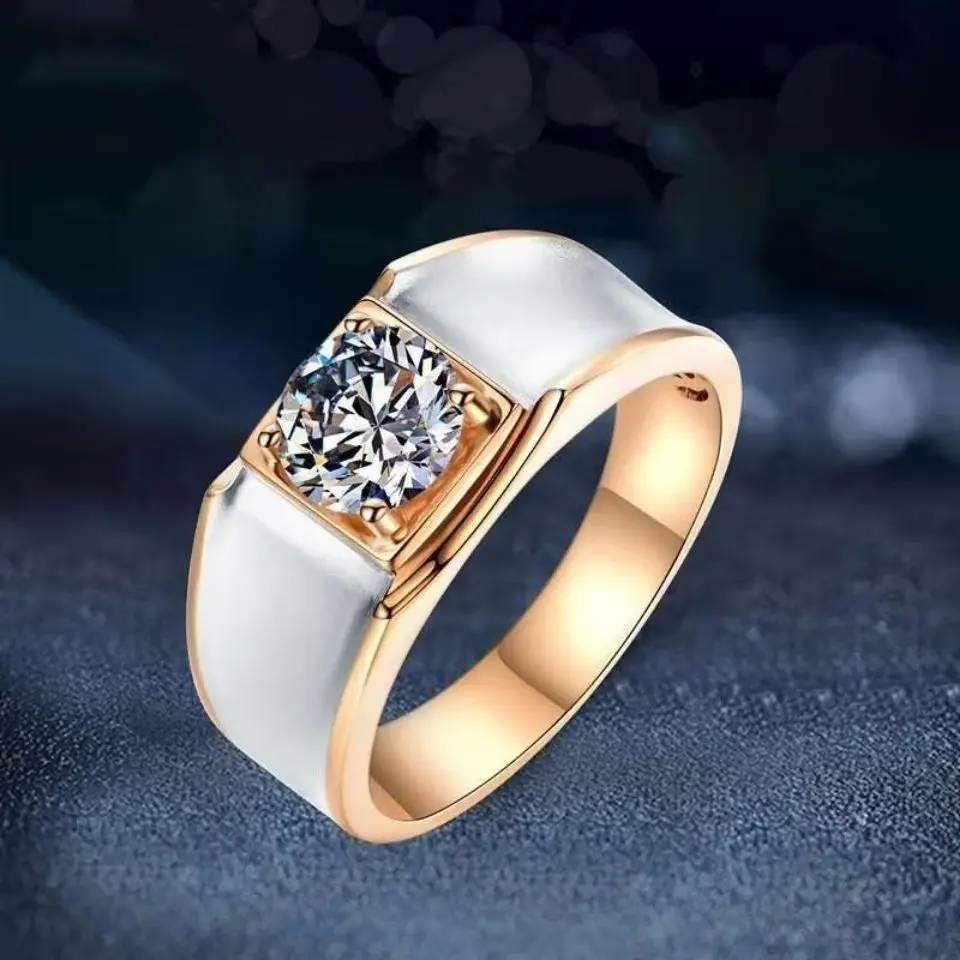 

Стильный обручальный браслет с D-образным цветом, цвет 1, блестящее белое золото, двухцветное мужское кольцо для пар