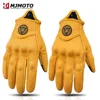 Retro Yellow Leather Motorcycle Gloves Vintage Men Motorbike Racing Gloves Touch Screen Breathable Moto Biker Motocross Gloves 1