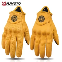 Retro Yellow Leather Motorcycle Gloves Vintage Men Motorbike Racing Gloves Touch Screen Breathable Moto Biker Motocross Gloves 1