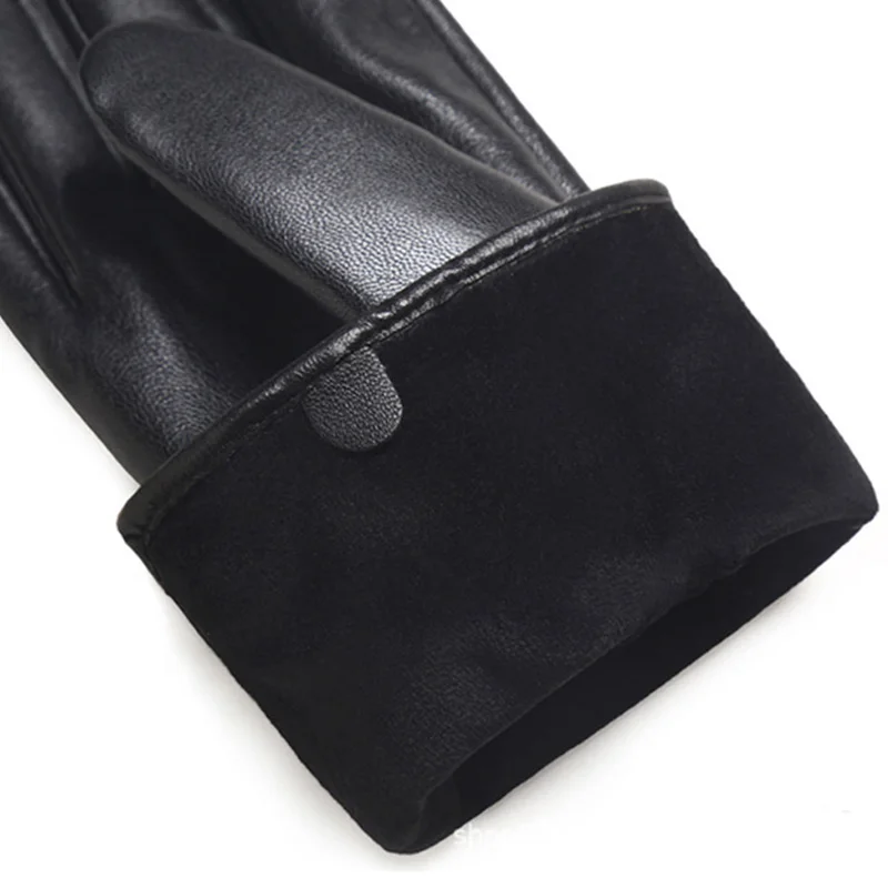 Winter Women Colorful PU Leather Plus Plush Thick Velvet Warm Driving Glove Female Solid Sport Cycling Windproof Mitten M26
