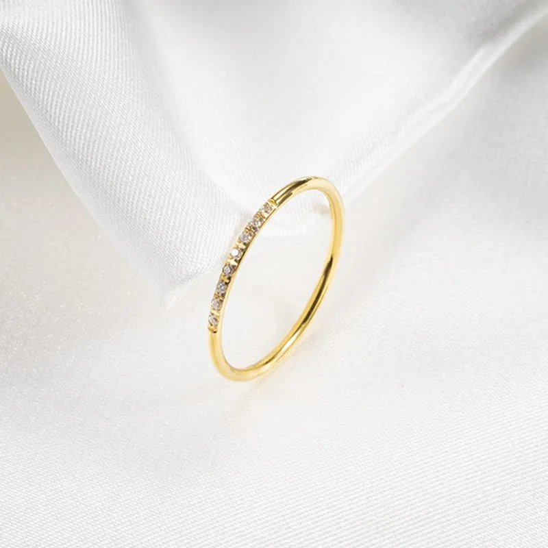 1mm Thin Stainless Steel 8pcs CZ Inlay Stackable Ring Wedding Band for Women Girl Size 5-10 6