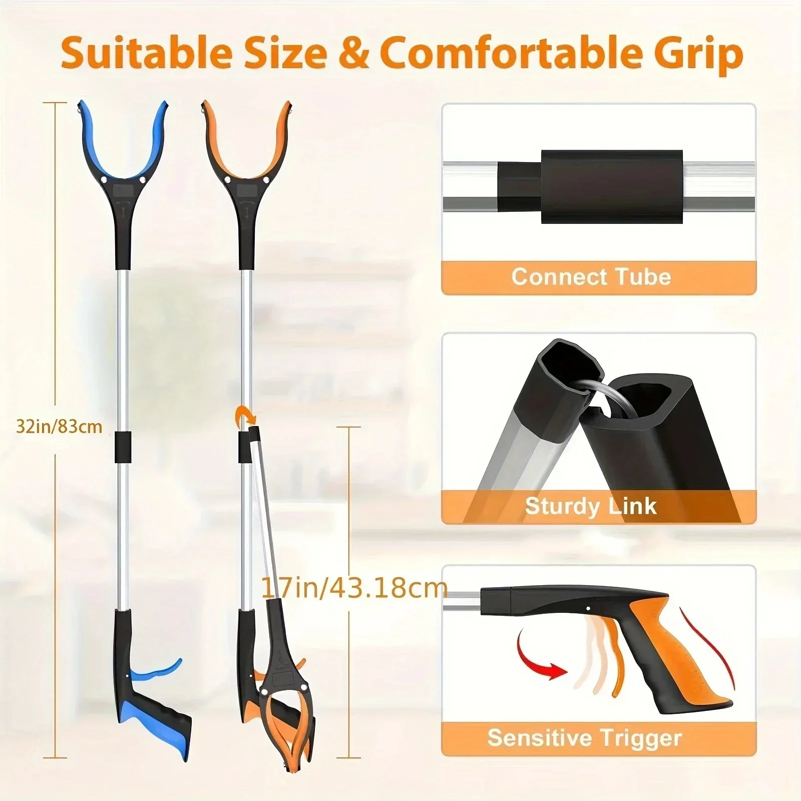 Garbage Picker Gripper 360 &deg; Rotating Clip 32 Inch Lightweight Heavy-Duty Elderly Grabbing Tool