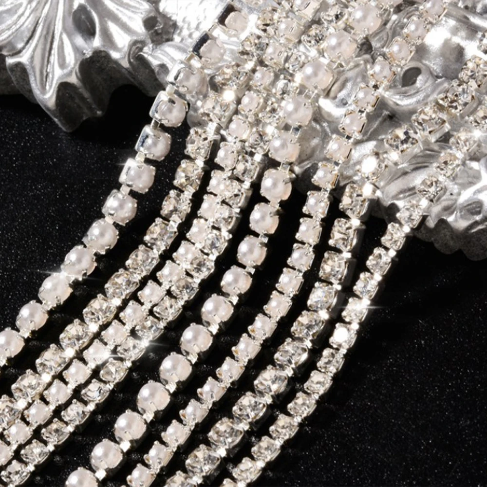 

Цепочка с жемчужными крапанами для ногтей, искусственная металлическая Серебряная цепочка с бриллиантами AB, можно разрезать, подвеска для творчества, украшения для ногтей, новый аксессуар