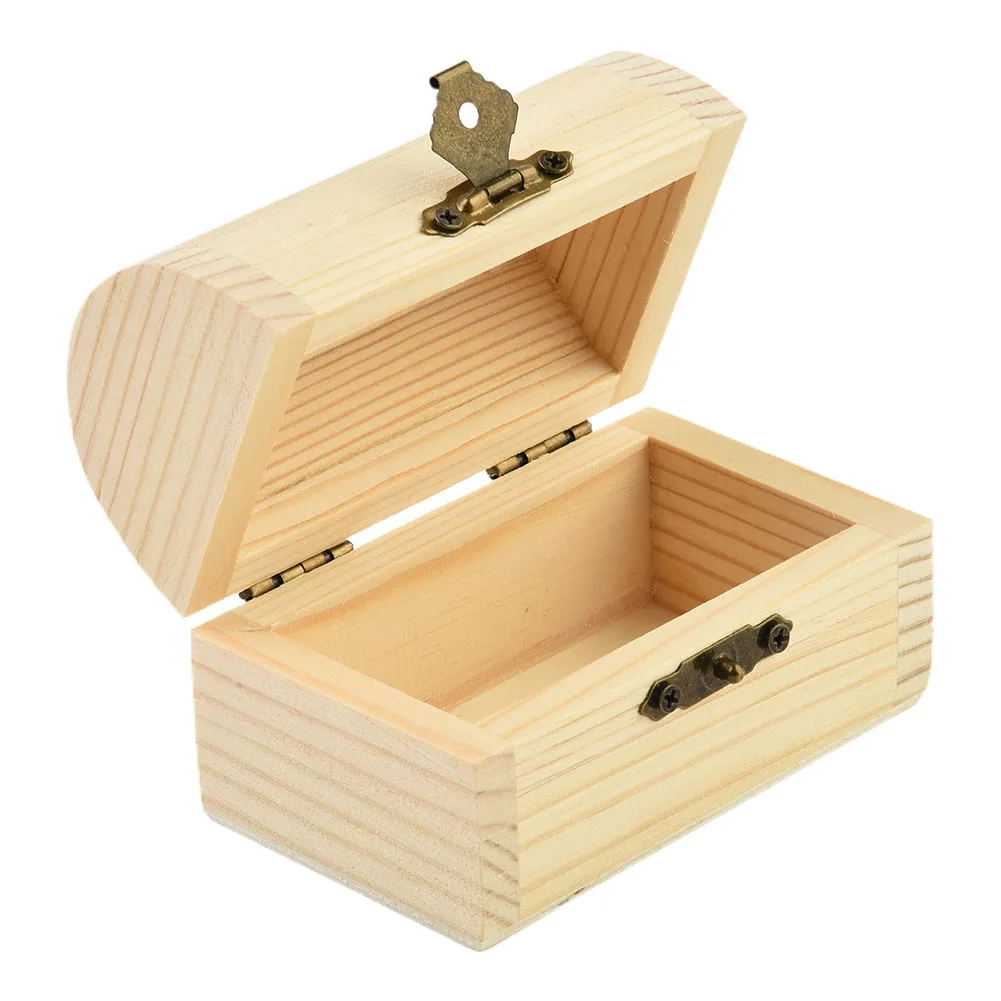 1x Plain Wood Wooden Arched Hinged Storage Boxes Craft Gift Box Multifunction Home Jewelry Sundries Cosmetics Storage Boxes 2