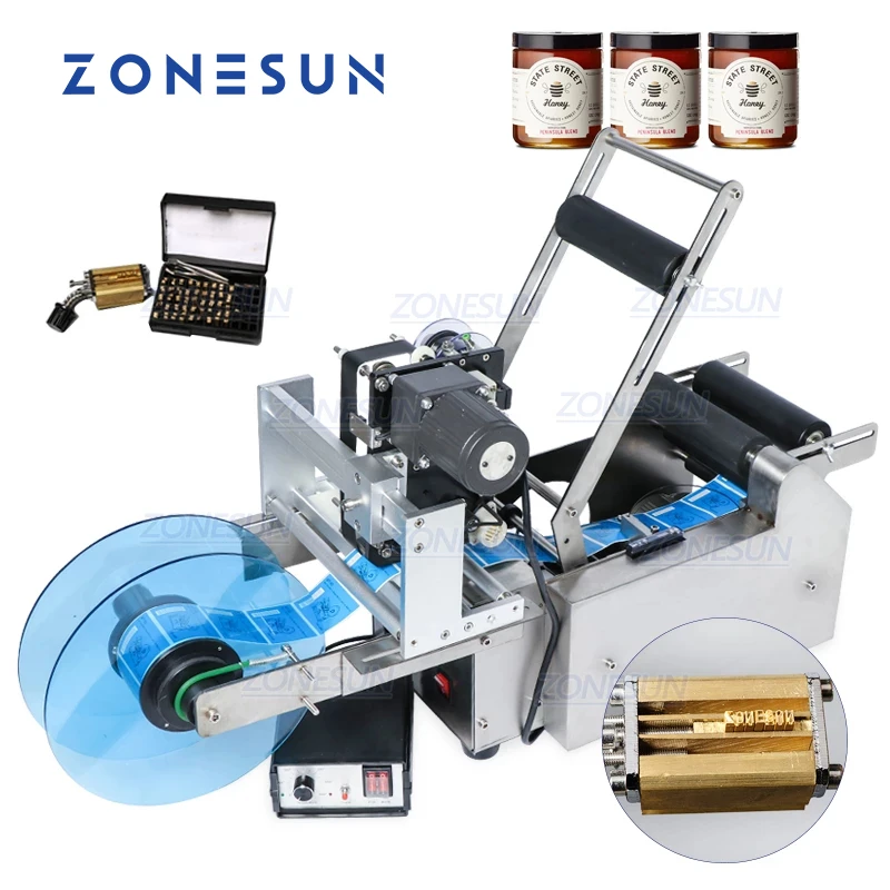 ZONESUN TB-YL50D Semi Automatic Label Applicator Medicine Round Bottle Labeling Machine With Date Printer Self Adhesive Labeler