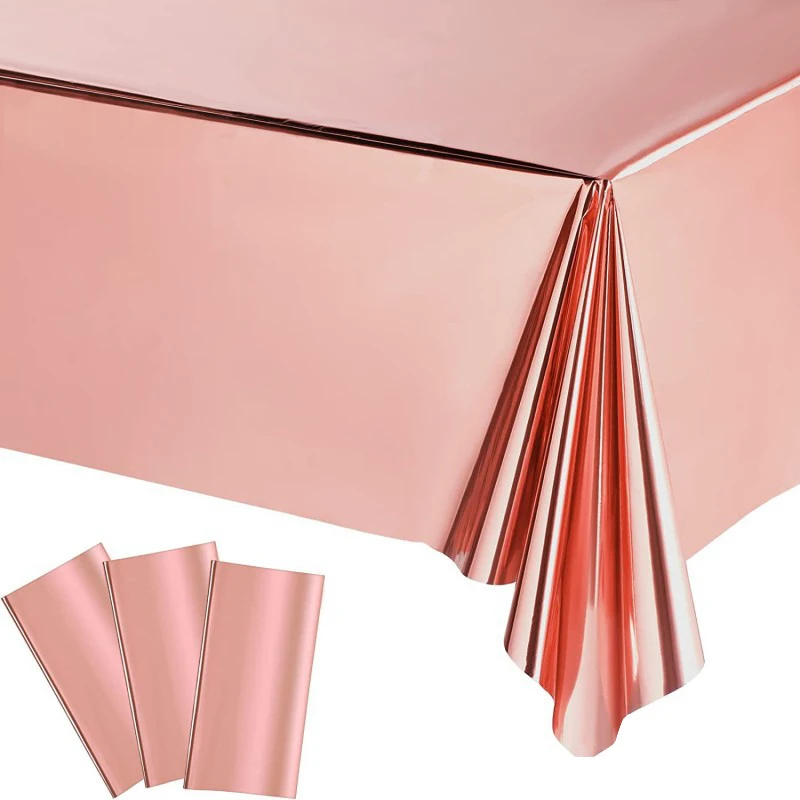 

1pc Aluminum Foil Tablecloth Rose Gold Sliver Birthday Wedding Tablecloth Plastic Foil Waterproof Dining Table Cover For Party