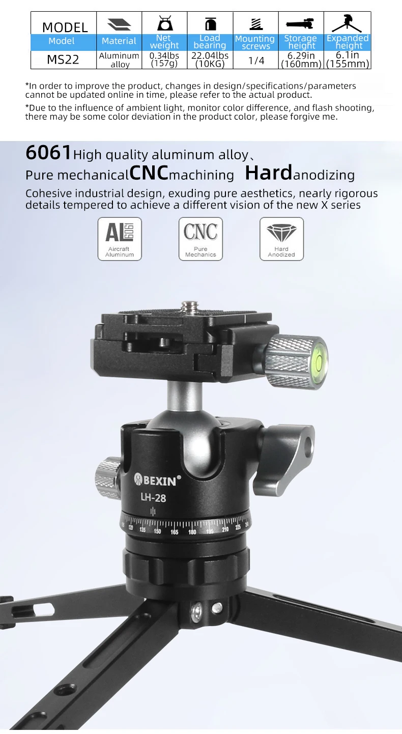 Description Picture 4 of itemBEXIN Mini Ball Head With 1/4 Screw for Aluminum Alloy Camera Phone Speedlite MS22 Tripod Selfie Stick Foldable and Lightweight