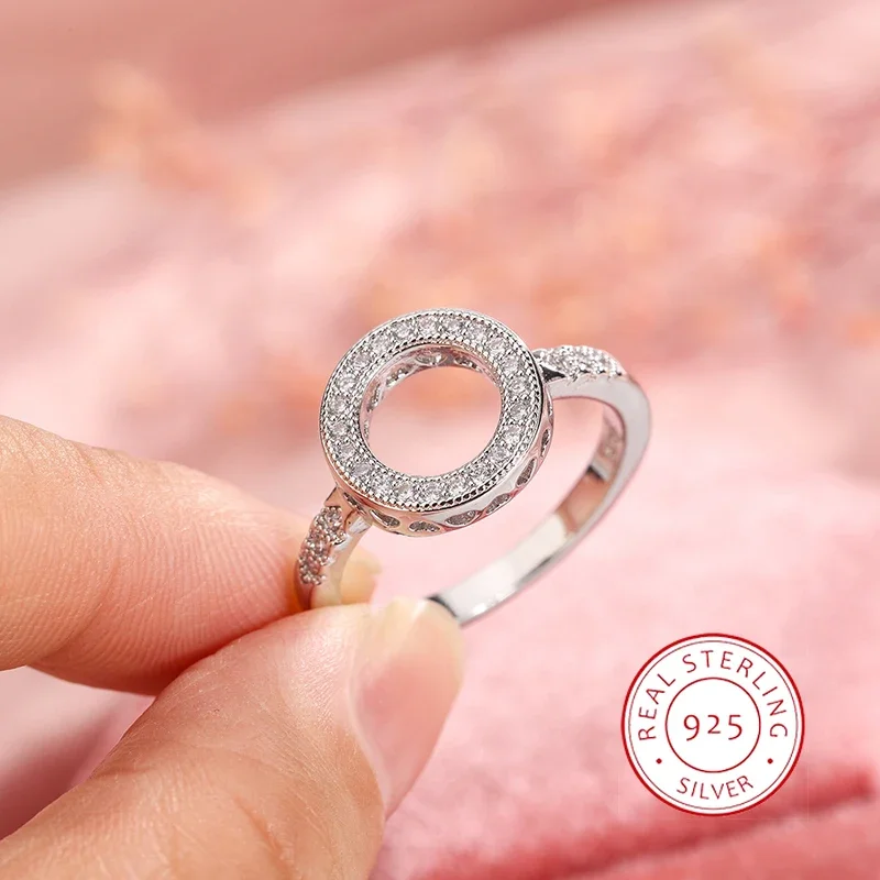 925 Silver Plated Round Zircon Inlaid Wedding Ring Female Jewelry silver rings