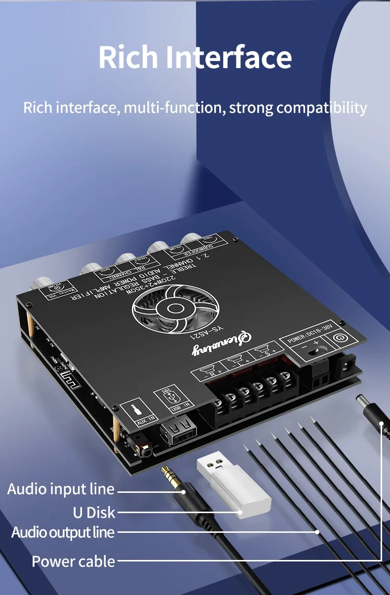 Description Picture 4 of itemYS-AS21 2*220W+350W 2.1 Channel BT Digital Power Amplifier Board TPA3251 AMP Subwoofer Treble Bass Tone Audio APP USB Function