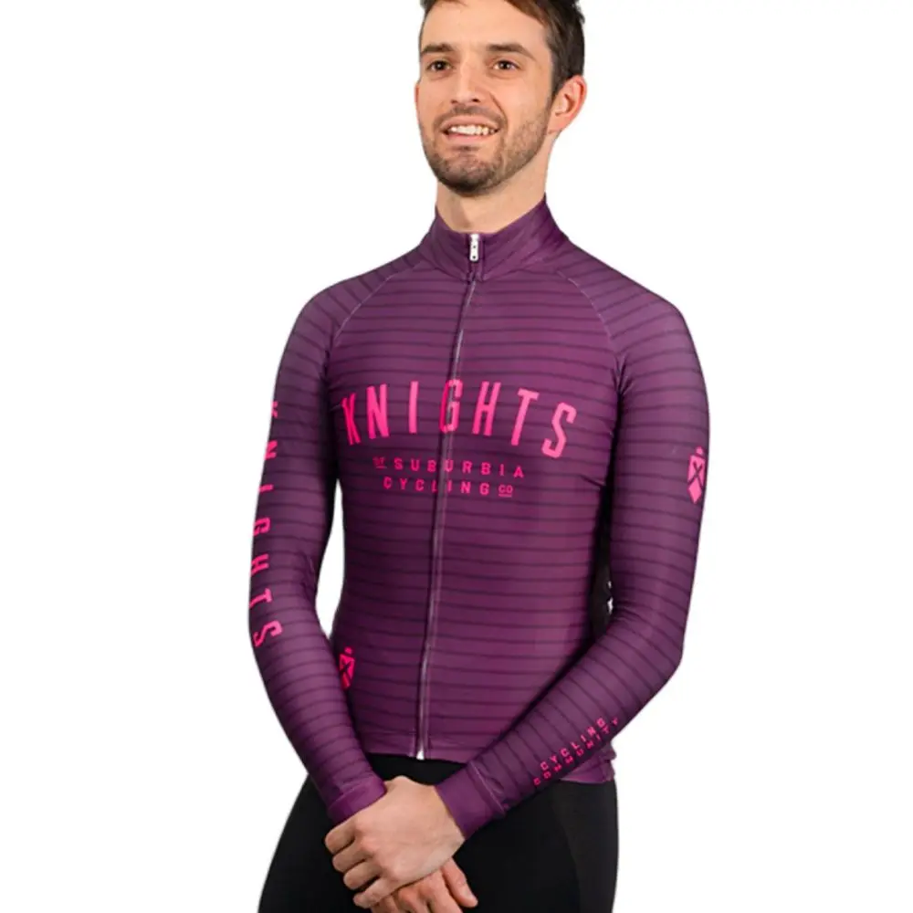 

Knightsofsuburbia Men's Winter Cycling Long Sleeve Jerseys Pro Seasons Jersey Windproof Warm Thermal Fleece Jackets Ciclismo Top