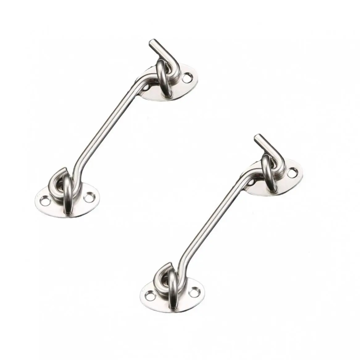 2pcs 4 Inch Thickened Stainless Steel Silver Door Latches for Window / Sliding Door / Cabinet, Hook and Eye Lock Windproof Hooks
