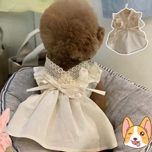 

Sweet Dog Costumes for Small Dogs Girl Hawaiian Dress with Flowers Manual Puppy Clothes Lace Summer Yorkie Princess Cat