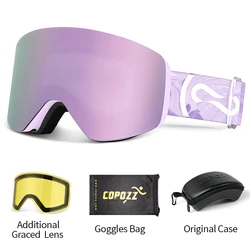 COPOZZ Premium Anti-Fog Magnetic Ski Goggles with Quick-Change Double Lenses (Purple set)