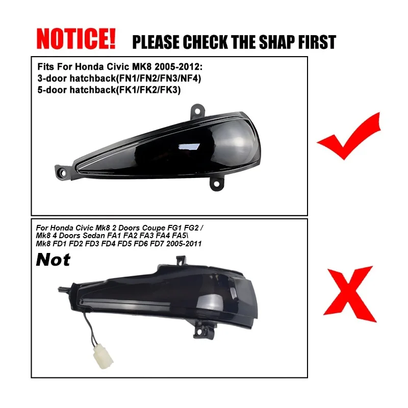 RZG 2 Indicatori Di Direzione Laterali A LED Fumé Nero Per Honda Civic MK8 2005-2011 3/5 Porte Hatchback FN FK Type R - 3
