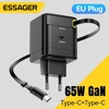 Essager 65W GaN Charger with Retractable Cable PD Fast Charging for Laptop Macbook iPhone 16 15 14 Xiaomi Type-C Phone Charger